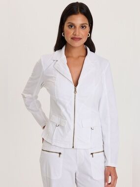 XCVI RIDDELL TWILL ZIP UP JACKET, WHITE